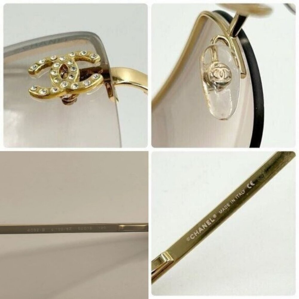 ✨ RARE Chanel Vintage Sunglasses Rhinestone CC Logo Rimless Gradient Gold Y2K - Picture 6 of 11